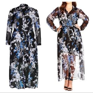 City Chic Black Longline Lady Button Down Dress